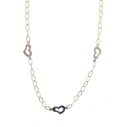 14Kt Two-tone Corrugated Oval Link with White Gold Heart Stations Necklace