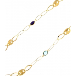 14Kt Yellow Gold Open Flat Links with Gucci, Citrine, Amethyst and Blue Topaz Stations Necklace (9.30gr)