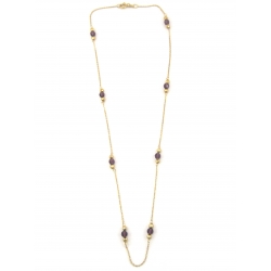 14Kt Yellow Gold Diamond Cut Boston with Briolette Amethyst Station Necklace (3.00gr)