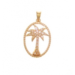 14Kt Yellow Gold Palm Tree Pendant with Rope Finish Frame (0.25cts tw)