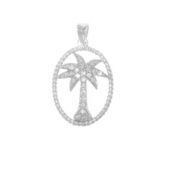 14Kt White Gold Palm Tree Pendant with Rope Finish Frame (0.25cts tw)