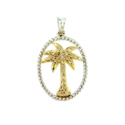 14Kt Two-tone Palm Tree Pendant with Rope Finish Frame (0.25cts tw)