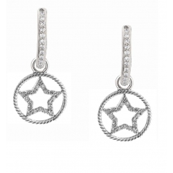 14Kt White Gold Diamond Hoop Earrings with Diamond Star Charms (0.40cts tw)