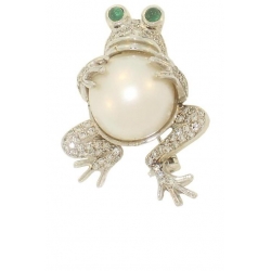 18Kt White Gold Pearl & Diamond Frog Pin (1.25cts tw)