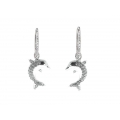 14Kt White Gold Diamond Hoop Earrings with Dolphin Charms (0.64cts tw)