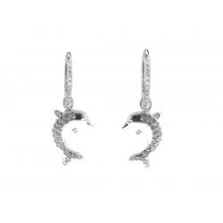 14Kt White Gold Diamond Hoop Earrings with Dolphin Charms (0.64cts tw)