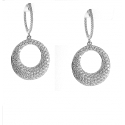 18Kt White Gold Diamond Huggies Earrings with Open Circle Diamond Dangle (2.18cts tw)