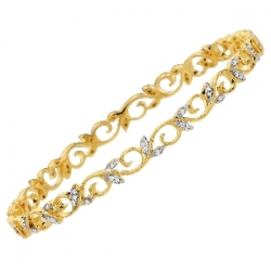 14Kt Yellow Gold  Flower Design Diamond Slip On Bangle (0.40cts tw)
