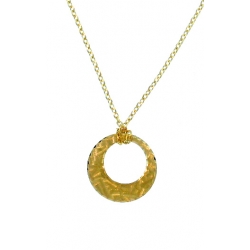 14Kt Yellow Gold Diamond Cut Oval Link Necklace with Round Cut out Pendant (5.30gr)