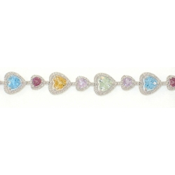 14Kt White Gold Multi Hearts Semi-precious Stones & Diamonds Bracelet (9.95cts tw)