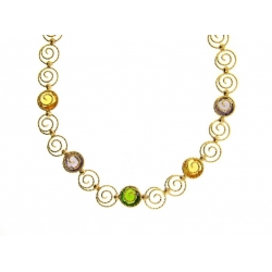 18Kt Yellow Gold Swirl Necklace with Amethyst, Citrine and Peridot (20.80gr)
