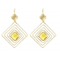 14Kt Yellow Gold Multi Square Citrine Dangle Earrings (6.30gr)