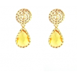 14Kt Yellow Gold Citrine with Diamond Cut Swirl Earrings (3.70gr)