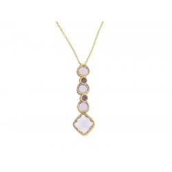 14Kt Yellow Gold Oval Link Necklace with Briolette Amethyst Drop (4.40gr)