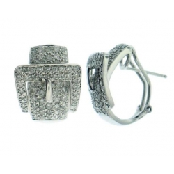 18Kt White Gold Square Buckle Diamond Earrings with Omega Clip (2.05cts tw)