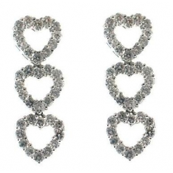 18Kt White Gold Three Diamond Large Heart Dangle Earrings (1.43cts tw)