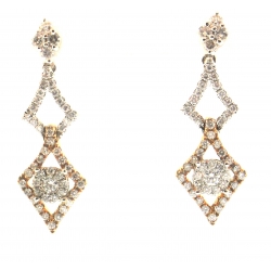 18Kt Two-tone Double Diamond Shape Dangle Diamond Earrings (1.18cts tw)