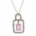 14Kt White Gold Rectangular Shape Pink Sapphire & Single Cut Diamond Necklace (0.65cts tw)
