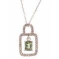14Kt White Gold Rectangular Shape Green Sapphire & Single Cut Diamond Necklace (0.72cts tw)