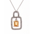 14Kt White Gold Rectangular Shape Yellow Sapphire & Single Cut Diamond Necklace (0.71cts tw)