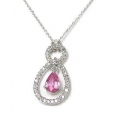 14Kt White Gold Pear Shape Pink Sapphire & Single Cut Diamond Necklace (0.69cts tw)