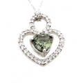 14Kt White Gold Heart Shape Green Sapphire & Single Cut Diamond Necklace (0.74cts tw)