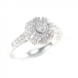 14Kt White Gold Bezel Set Round Diamond Crown Design Ring with Milgrain (0.35cts tw)