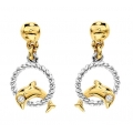 14Kt Two-tone Children's Diamond Dolphin Stud Earrings (0.01cts tw)