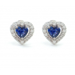 18Kt White Gold Heart Shape Blue Sapphire & Diamond Earrings (1.64cts tw)