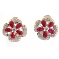 18Kt White Gold Pear Shape Rubies & Round Diamonds Earrings (3.43cts tw)