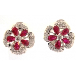 18Kt White Gold Pear Shape Rubies & Round Diamonds Earrings (3.43cts tw)