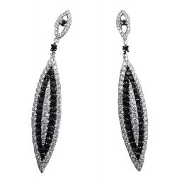 18Kt White Gold Marquis Shape Dangle Earrings with Black & White Diamonds (2.81cts tw)