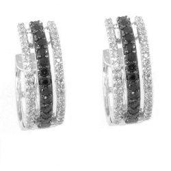 18Kt White Gold Black & White Single Cut Diamond Hoop Earrings (1.01cts tw)