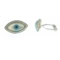 18Kt White Gold Mother Of Pearl, Turquoise, Onyx & Diamond Evil Eye Cufflinks (0.26cts tw)