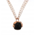 18Kt Rose Gold Black Onyx & Diamond Three Strand Necklace with Leaf Design (0.02cts tw)