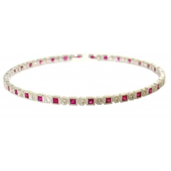 14Kt White Gold Princess Cut Ruby & Round Diamond Slip On Bangle (2.62cts tw) 14Kt White Gold Princess Cut Ruby & Round Diamond Slip On Bangle (2.62cts tw)