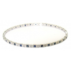 14Kt White Gold  Princess Cut Blue Sapphire & Round Diamond Slip On Bangle (2.73cts tw)
