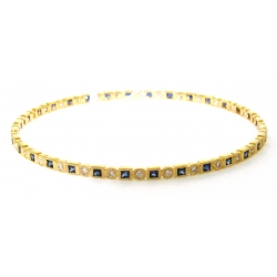 14Kt Yellow Gold Princess Cut Blue Sapphire & Round Diamond Slip On Bangle (2.69cts tw)