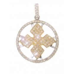 14Kt Two-Tone Old English Diamond Cross Pendant (0.64cts tw)