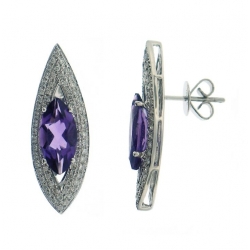 18Kt White Gold Marquis Shape Amethyst with Diamond Earrings (3.50cts tw)
