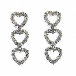 18Kt White Gold Three Diamond  Heart Dangle Earrings (0.95cts tw)