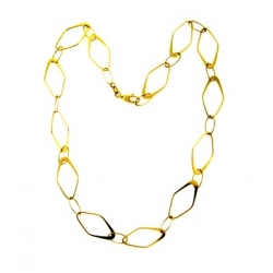 14Kt Yellow Gold Oval & Diamond Shape Link Necklace