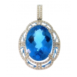 18Kt White Gold Blue Topaz with Diamond Pendant (22.25cts TW)