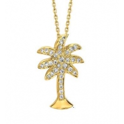 14Kt Yellow Gold Palm Tree Diamond Necklace (0.20cts tw)