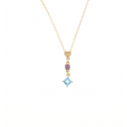 14Kt Yellow Gold Diamond, Amethyst & Blue Topaz Children's Necklace (0.27cts tw)