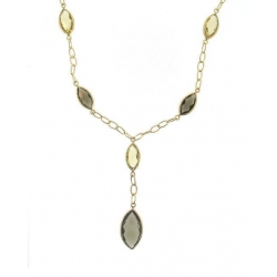 14Kt Yellow Gold Oval Shape Citrine & Smokey Topaz Drop Necklace (15.60gr)