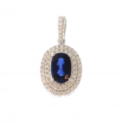 18Kt White Gold Oval Sapphire and Diamond Pendant (1.99cts TW)
