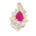 18Kt White Gold Pear Shape Burmese Ruby with Baguette & Round Diamond Pendant (0.80cts tw)
