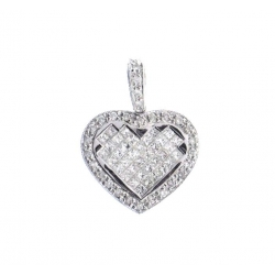 14Kt White Gold Invisible Set Princess Cut & Round Diamond Heart Pendant (1.20cts tw)