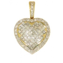 14Kt Yellow Gold Princess Cut & Round  Diamond Heart Pendant (1.73cts tw)